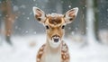 Close up of a cute deer in snowy winter forest generated Royalty Free Stock Photo