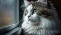 Close up of cute furry kitten staring outdoors generated by AI