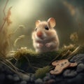 Close up of cute grey mouse in nature background, created using generative ai technology Royalty Free Stock Photo