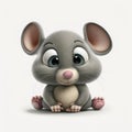 Close up of cute grey mouse on white background, created using generative ai technology Royalty Free Stock Photo