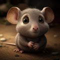 Close up of cute grey mouse on wooden background, created using generative ai technology Royalty Free Stock Photo