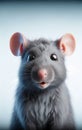 Close-up of a cute grey rat with a curious expression. Digital illustration