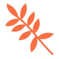 Minimalistic decorative orange rowan leaf. Close-up cute isolated object. Autumn bright branch. Decoration element