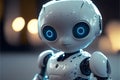 Close-up of a cute little white glossy metal robot with copyspace. Royalty Free Stock Photo