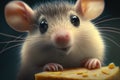 close-up of cute mouse& x27;s face, with its whiskers twitching as it nibbles on cheese