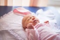 Cute newborn baby on the changing table Royalty Free Stock Photo