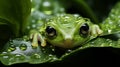 cute Nicaragua Giant Glass Frog (Espadarana prosoblepon) peeking out of a leaf. generative ai Royalty Free Stock Photo