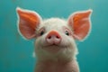 Close-up of a cute piglet smiling against a teal backdrop Royalty Free Stock Photo