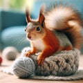Close up of cute squirrel in the room. Generative AI