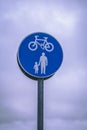 Close up of a cycle lane and pedestrians road sign Royalty Free Stock Photo