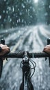 Cyclist Riding Bike in the Rain