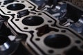 Close up of the cylinder block petrol engine,Automotive part,machine part .Disassembled motor vehicle for repair. Parts in engine