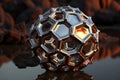 A close up of a 3D icosidodecahedron with reflective surfaces Royalty Free Stock Photo