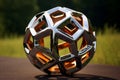 A close up of a 3D icosidodecahedron with reflective surfaces Royalty Free Stock Photo