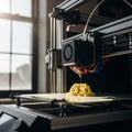 Close-up of 3D printer creating intricate object with detailed layers Royalty Free Stock Photo