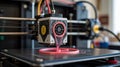 Close-up of 3D printer creating an object with pink filament. Modern additive manufacturing and technology concept Royalty Free Stock Photo