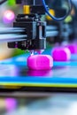 Close Up of 3D Printer Creating a Pink Object in Modern Workshop Royalty Free Stock Photo