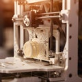 close-up of a 3D printer creating a small intricate model generative AI