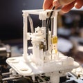 close-up of a 3D printer creating a small intricate model three generative AI