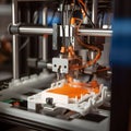 close-up of a 3D printer creating a small intricate model two generative AI