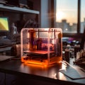 Close-up of a 3D printer on a desk in a laboratory. AI Generative
