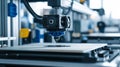 Close-up of a 3D printer nozzle about to print on a platform