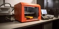 A close-up of a 3D printer in a university engineering la one created with generative AI