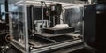 A close-up of a 3D printer in a university engineering la two created with generative AI