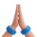 3D Render of Two Hands in Prayer or Greeting Position with Blue Bracelets on White Background Royalty Free Stock Photo