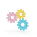 Three colorful interlocking gears, representing teamwork and mechanics, isolated on white background Royalty Free Stock Photo