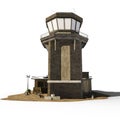 Close-up of a 3D rendered scale model of a military watch tower