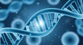 Blue DNA Double Helix Structure with Bubbles and Particles in a Scientific Background genetic Royalty Free Stock Photo