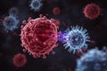 Microscopic view of red and blue viruses in dark space Royalty Free Stock Photo
