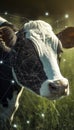 Close up of a dairy cow enhanced with digital data points showcasing smart farming innovation