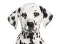 Close-up of a Dalmatian puppy facing, looking at the camera