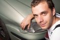 Close-up of damaged car inspected by mechanic Royalty Free Stock Photo