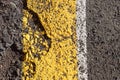 Damaged yellow asphalt lining