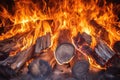 close-up of dancing flames on wood logs