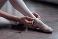 Close up of a dancing shoe on female feet