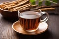 close-up of dandelion root tea in a ceramic cup Royalty Free Stock Photo