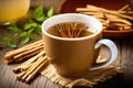 close-up of dandelion root tea in a ceramic cup Royalty Free Stock Photo