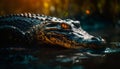 Close up of dangerous crocodile teeth in tranquil blue water generated by AI