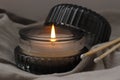 Close-up a dark aromatic burning candle Royalty Free Stock Photo