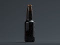 Close up of dark beer glass bottle on black backround, 3d rendering.