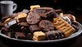 A close up of a dark chocolate dessert on a wooden table generated by AI Royalty Free Stock Photo