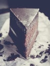 Close up dark chocolate fudge cake with vintage filter