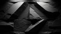 A close-up of a dark gray textured stone wall with geometric patterns created by angled slate tiles and strong shadows Royalty Free Stock Photo