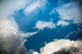 CLOSE UP: Dark grey stormy clouds gather above Lake Maggiore on a calm summer evening. Dramatic shot of clouds covering up the Royalty Free Stock Photo