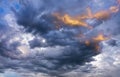 CLOSE UP: Dark grey stormy clouds gather above Lake Maggiore on a summer evening Royalty Free Stock Photo