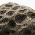 Close-up of a dark, textured surface with an array of circular, symmetrical indentations
